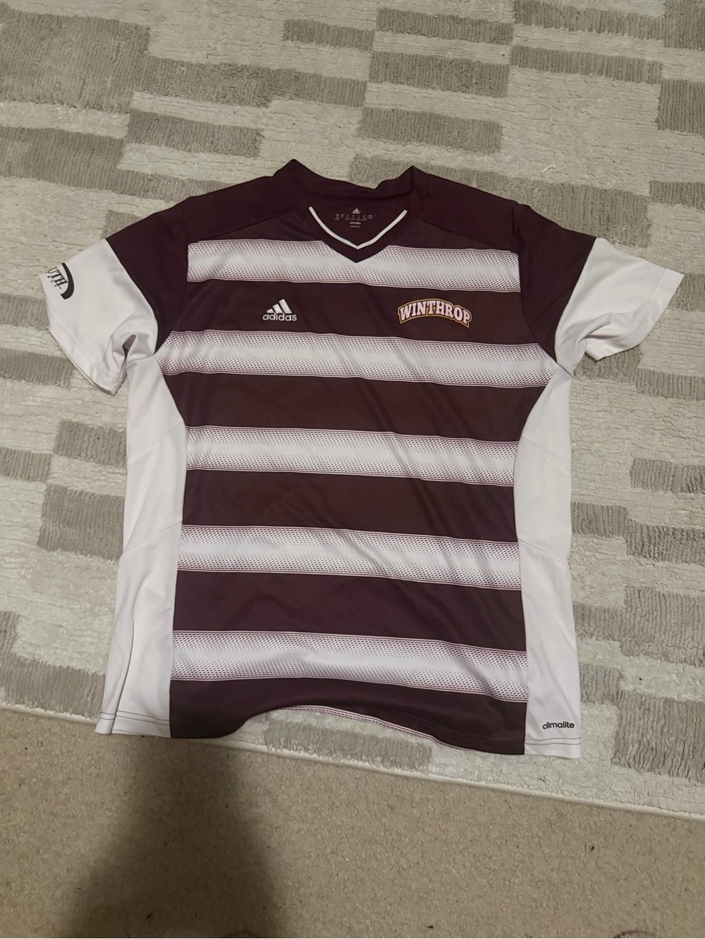 adidas Men's Maroon and White Striped Soccer Jersey - Winthrop